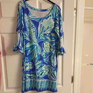 Lilly Pulitzer size M Blue and Green Sophie dress with 3/4 ruffle sleeves